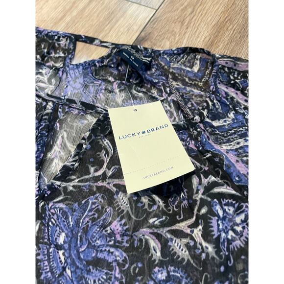 NWT Lucky Brand Live in Love Womens Sz Medium Sheer Blouse Boho Peasant - Picture 2 of 15